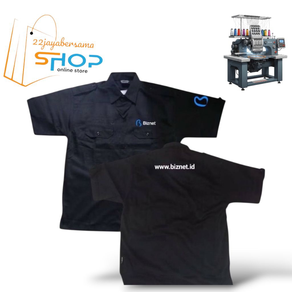 kemeja BIZNET model kantong dua full bordir•Baju biznet pria wanita•Seragam biznet full bordir compu