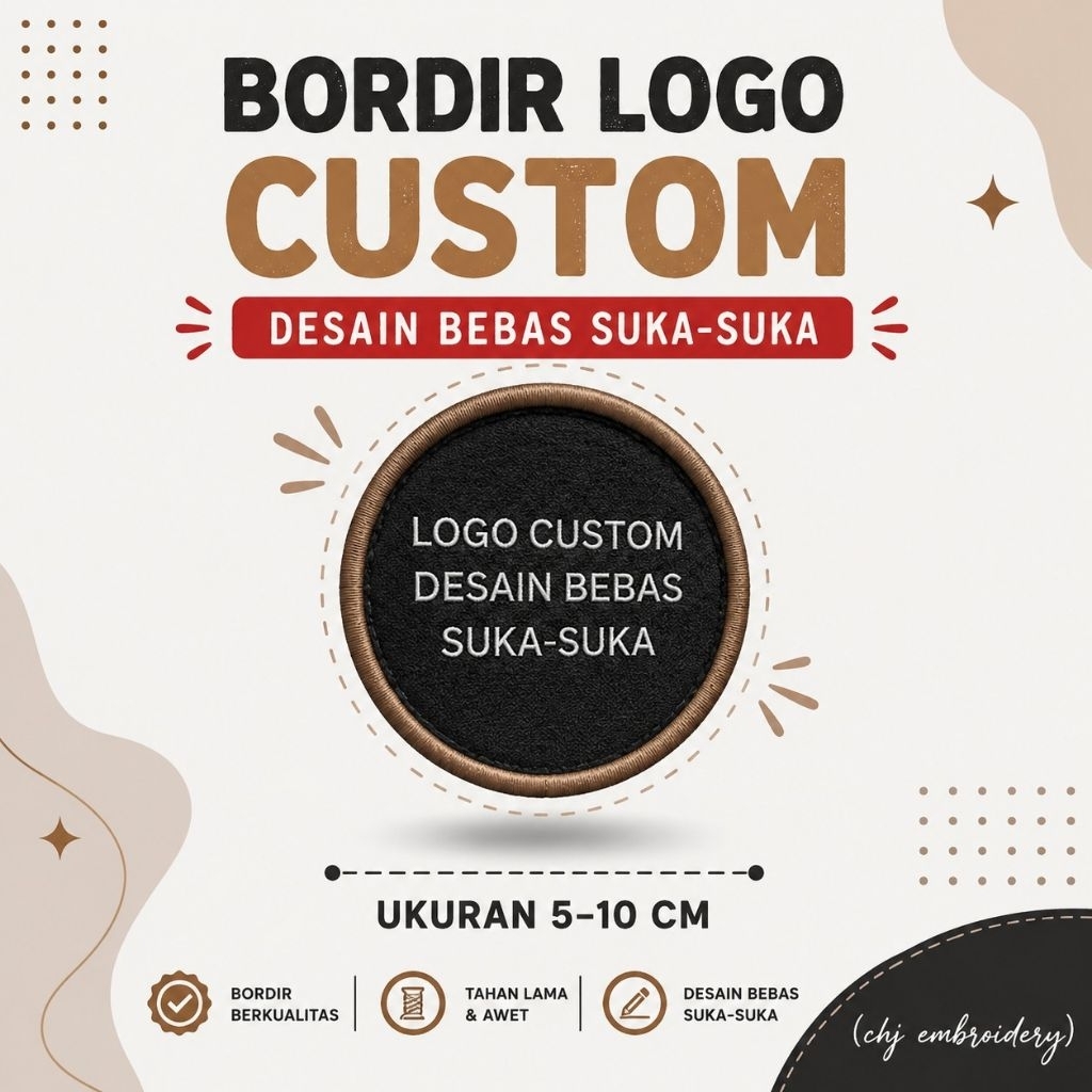 CHJ Patch Bordir Bet Logo Nama Seragam Sekolah Pramuka Satpam Timbul Custom Satuan Tempel Besar Keci
