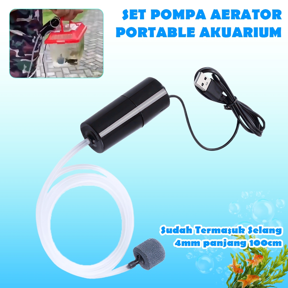 Aerator Aquarium USB Portable Mini Pompa Oksigen Ikan dengan Selang & Batu Gelembung