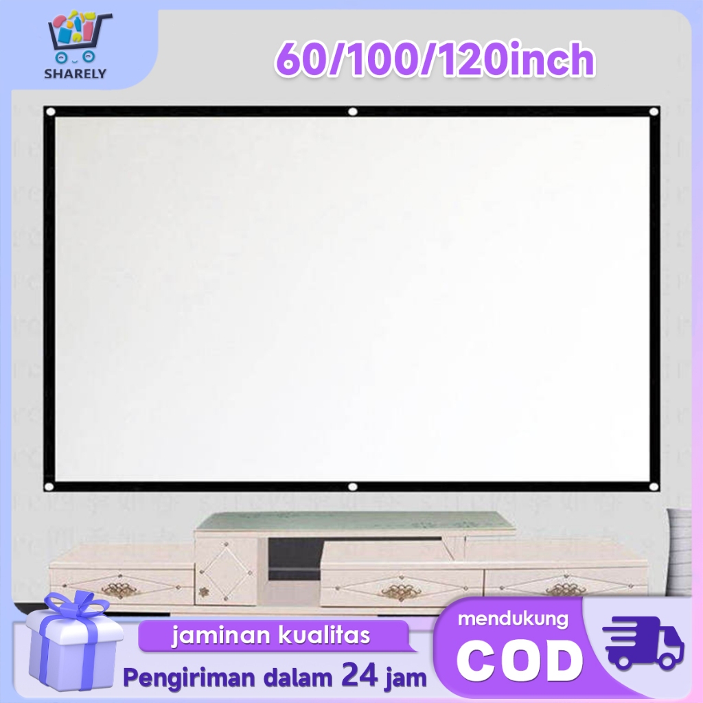Layar Proyektor Portable 60/100/120 Inch Kain Layar Tancap Proyektor Outdoor Simple Screen Projector