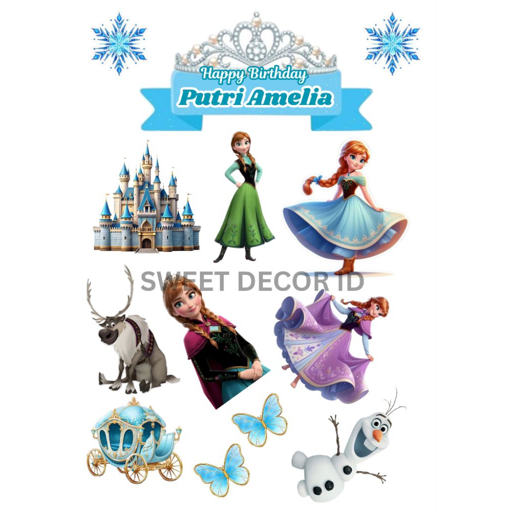 Topper Cake Custom Nama, Topper Ulang Tahun Frozen, Topper Frozen Custom, Hiasan Kue Ulang Tahun Ana