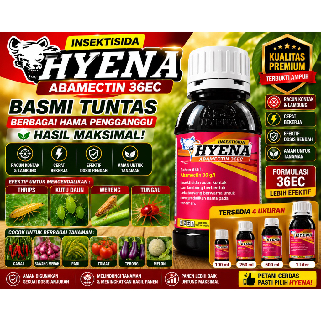 HYENA Abamectin 36EC Obat Thrips Obat Wereng Obat Tungau Obat Kutu Daun Insektisida Cabai Padi