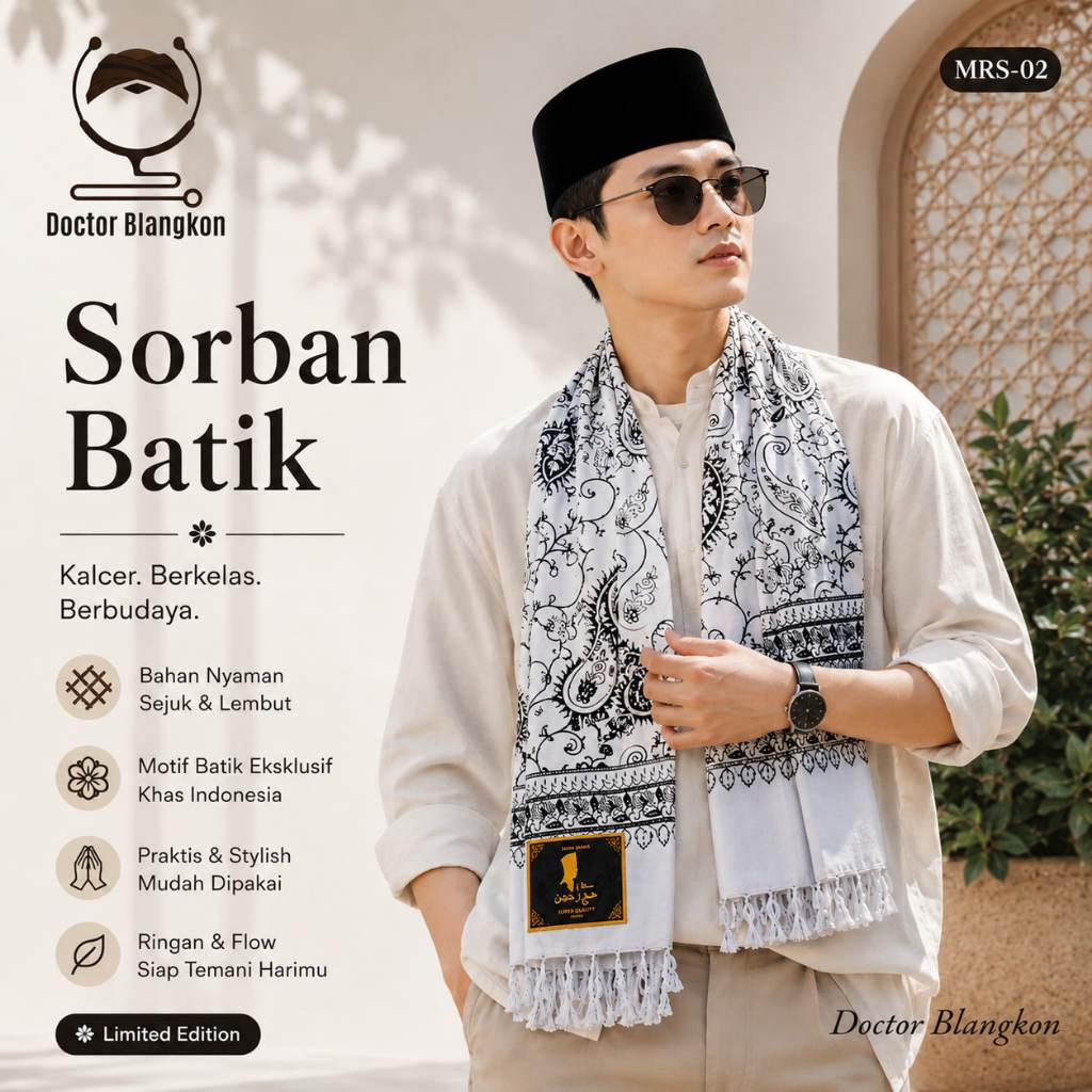 Sorban Rida Al Yamani Habib Umar Batik Kashmiri Surban Santri Laki Laki Serban Panjang Persegi Halus