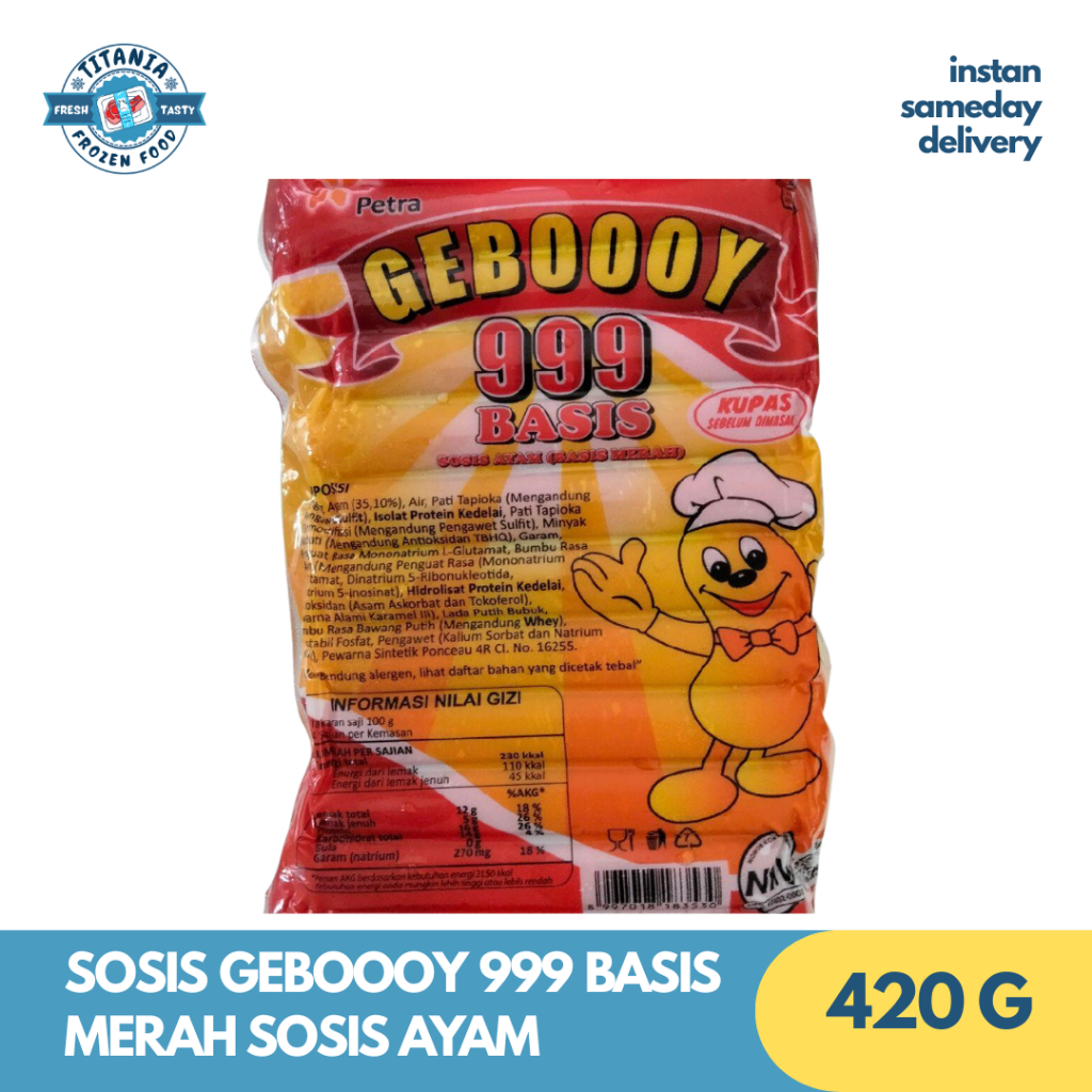 Sosis Ayam Gebooy 999 Basis Merah 420gr 1kg - Sosis Geboy Merah Ayam Sosis Ayam Geboy