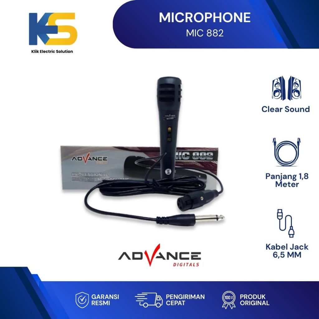 K.E.S - Advance MIC-882 Mikrofon Kabel Dynamic Karaoke Panggung Jack 6.5mm 1.8M