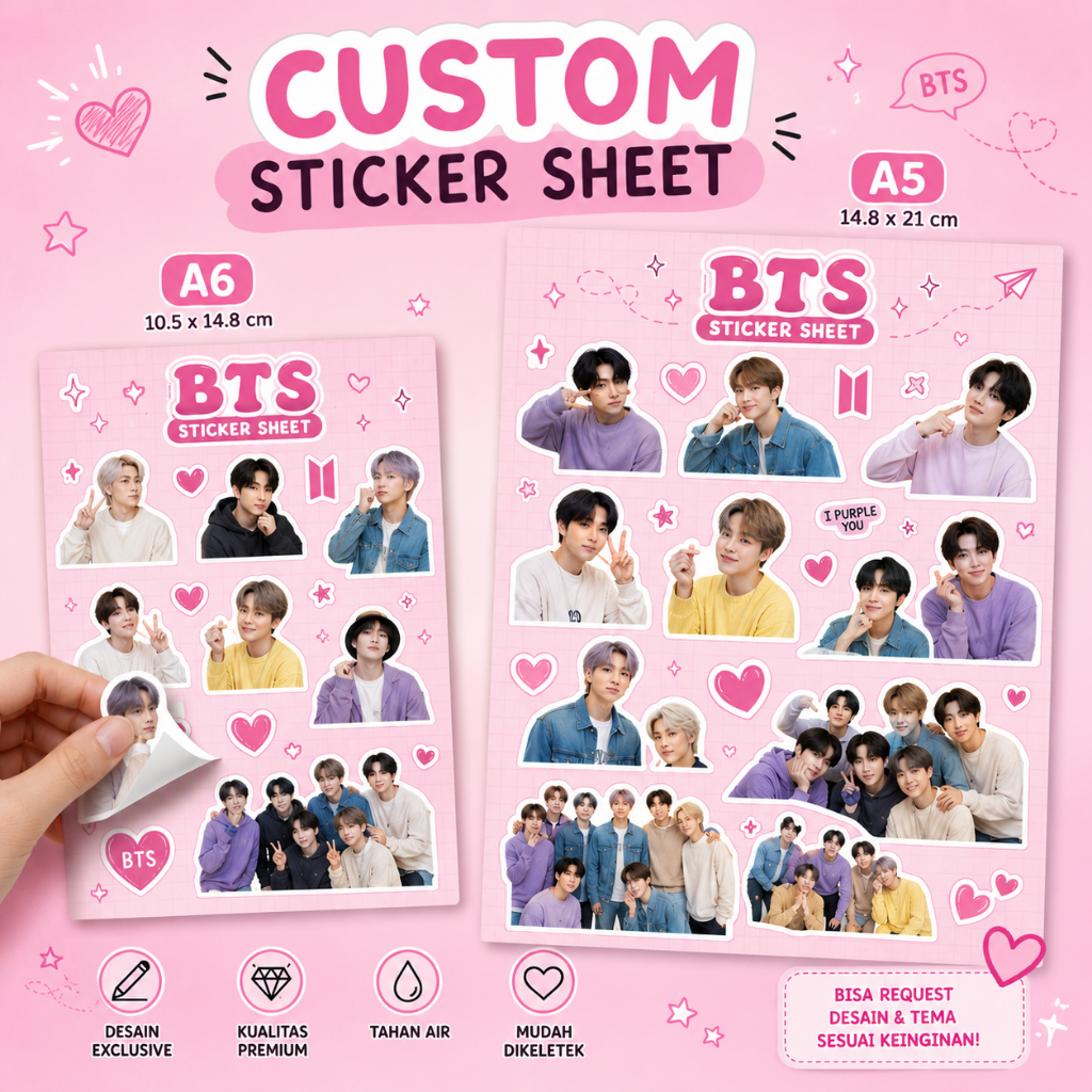 Cetak Sticker Pack Murah | Cetak Sticker Sheet Pack A5/A6 | Bebas Custom