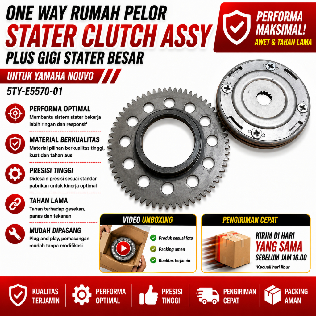 One way Rumah Pelor Stater - Stater Clucth Assy plus Gigi stater besar yamaha Nouvo 5TY-E5570-01