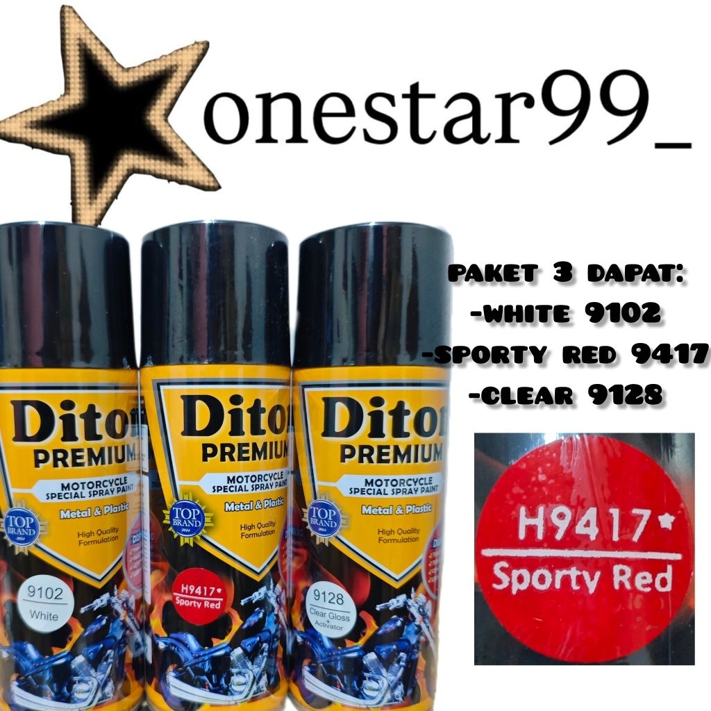 Pilok Pilox Pylox Cat Diton Premium Paket 3 Kaleng Sporty Red H 9417 Merah Ferrari White 9102 Primer