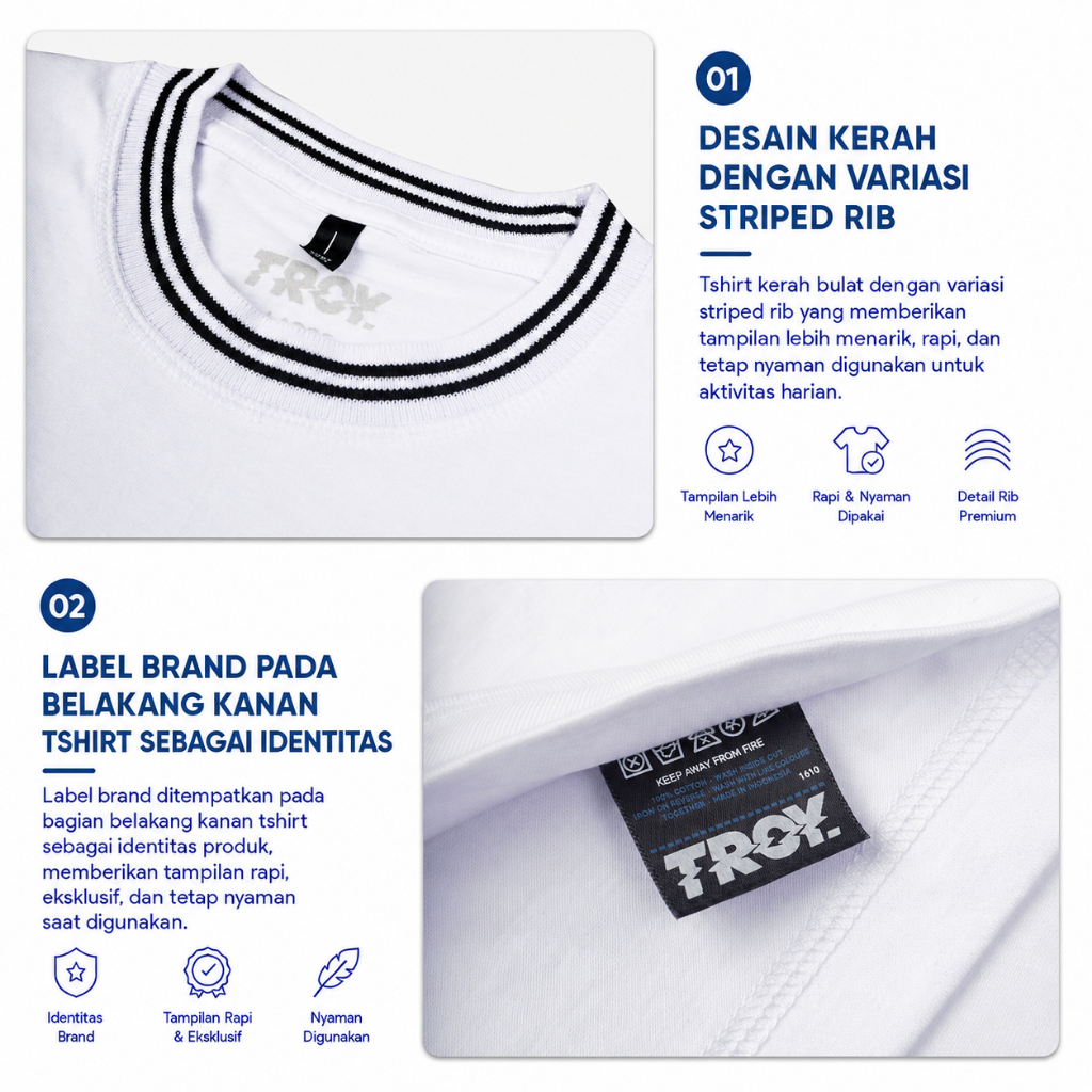 Troy Company Striped Rib Tshirt White Sunshine - Kaos Pria Lengan Pendek Putih KST 3041-3W2B