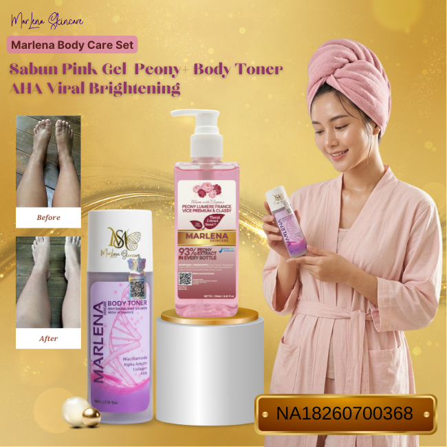 Marlena Body Care Set | Sabun Marlena Peony Lumiere with Paeonia lactiflora Extract + Brightening Bo