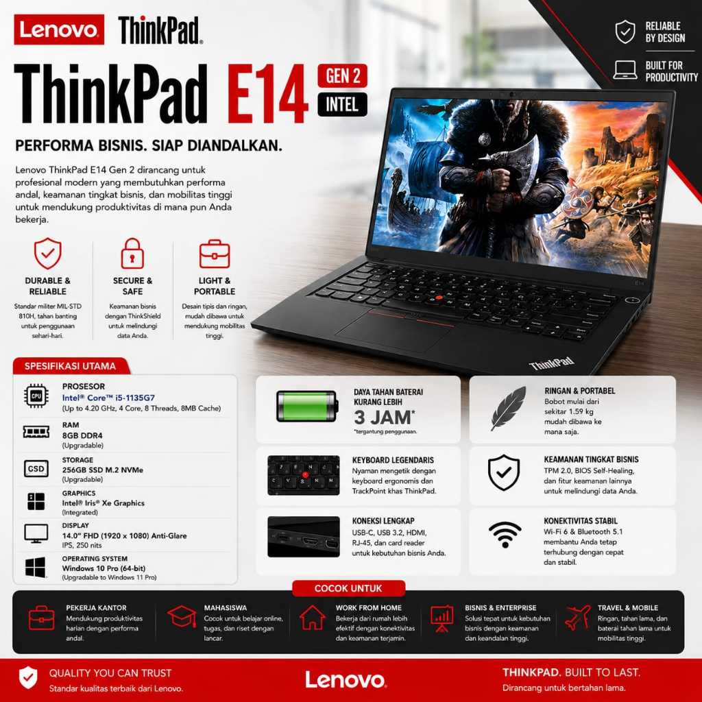 Laptop Lenovo Thinkpad E14 G2 | I5 - 1135G7 | Intel Iris XE Graphics