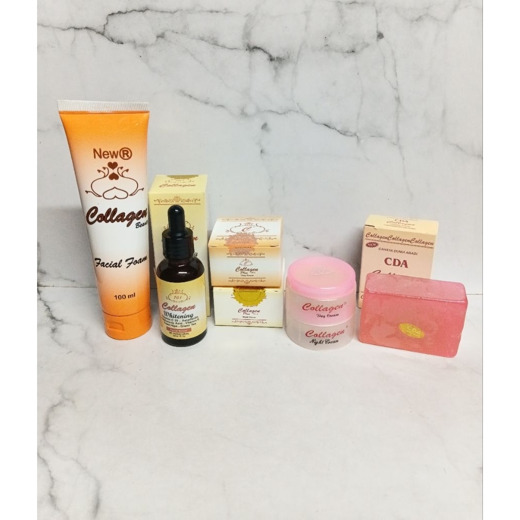 Paket 4in1 Petawatan Wajah Collagen Siang Malam Original Bpom-(ff,day night cream,sb.batang CDA,seru
