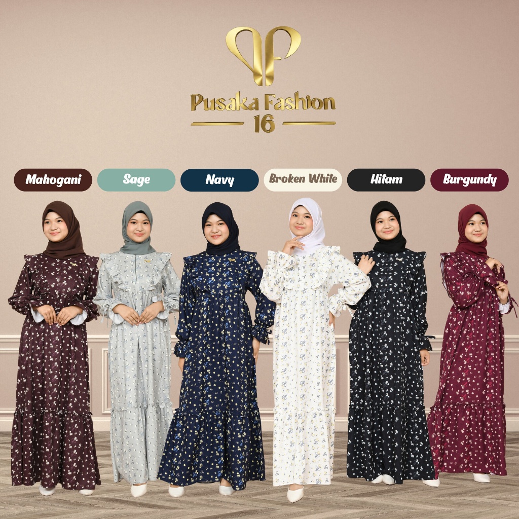 PUSAKA SYRA Gamis anak remaja tanggung motif sublime printing hitam, bw, sage, burgundy, mahogani, n