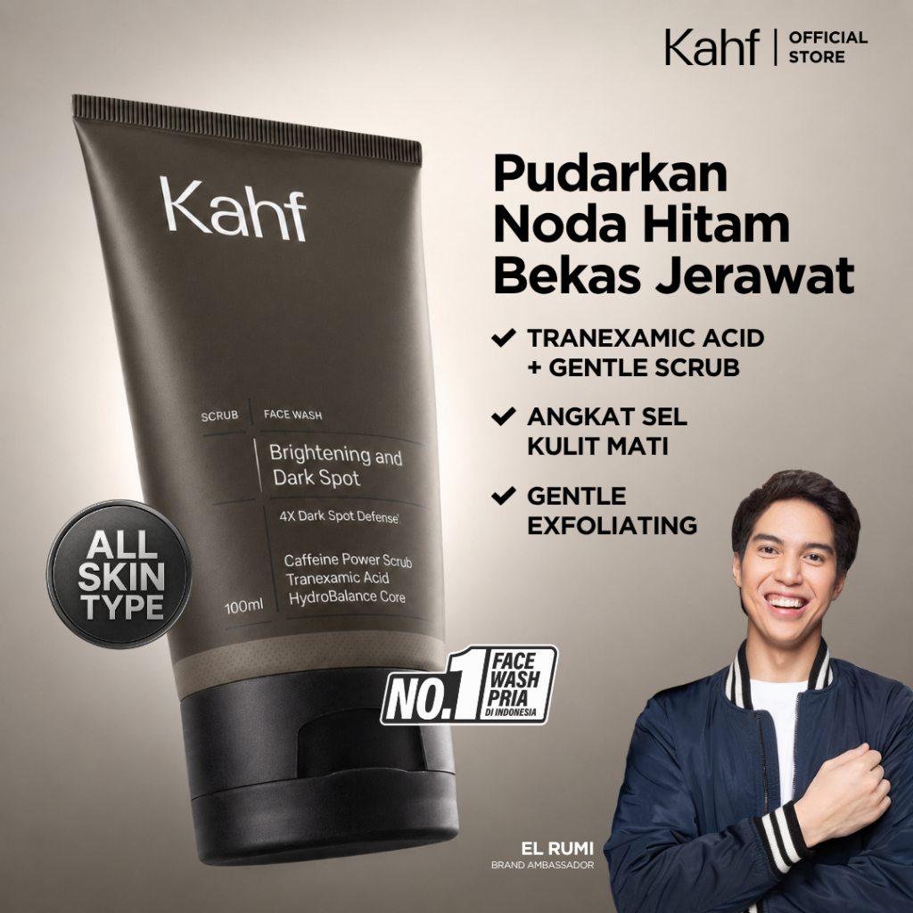 Kahf Face Wash Brightening and Dark Spot Scrub 100 ml - Sabun Cuci Muka Pria untuk Membantu Menghila