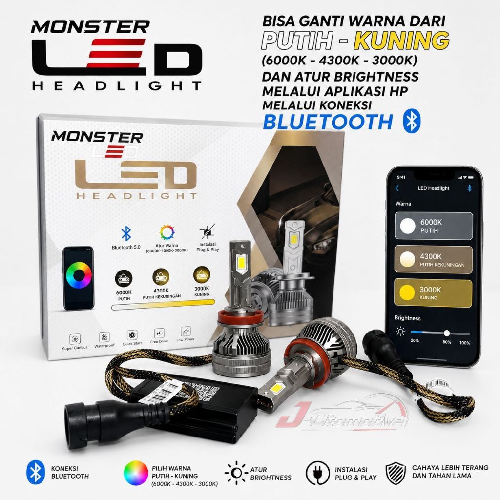 Lampu Depan LED MONSTER LED  H1 H3  H4 HB4 H7 H11 150W Kuning Putih 3000k 4300k 6500k