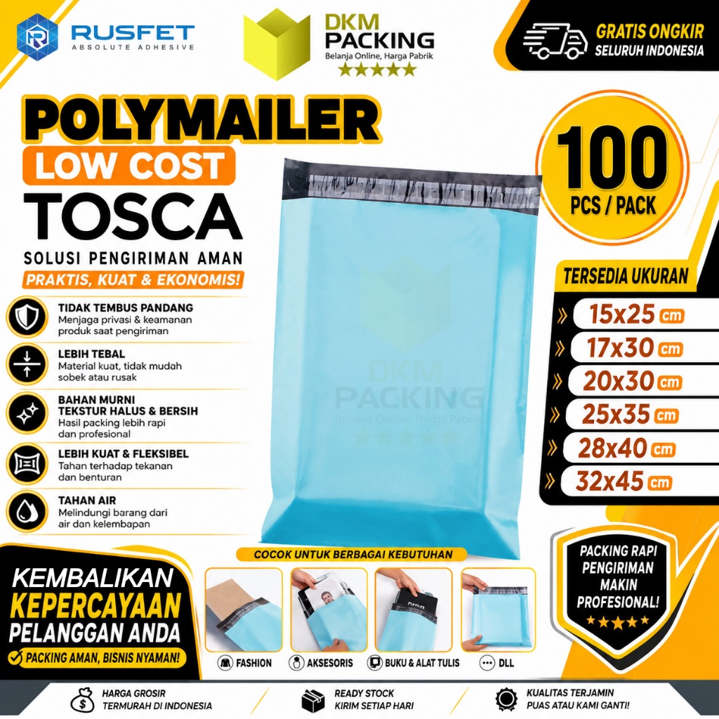 Plastik Polymailer Tosca LOW COST Baby Blue Amplop Packing Polimailer Pack Rusfet