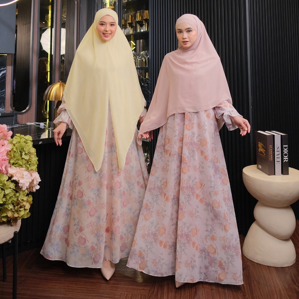 Dumma.id Set Hijab Aisyah Khiban Ceruty Babydoll Lapis Furing by Dumma.Id Gamis Mewah