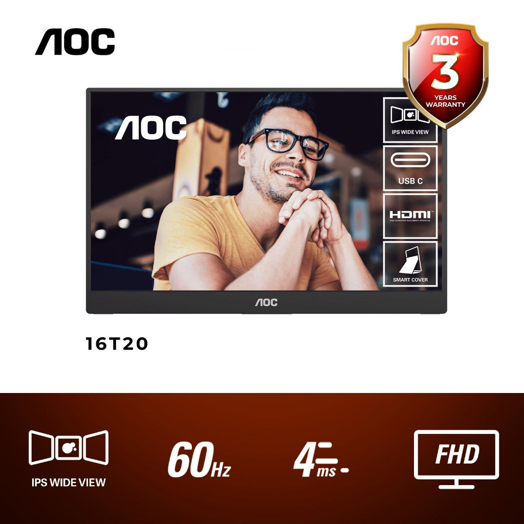 AOC 16T20 Portable Monitor USB-C 15.6" IPS 4ms 60hz