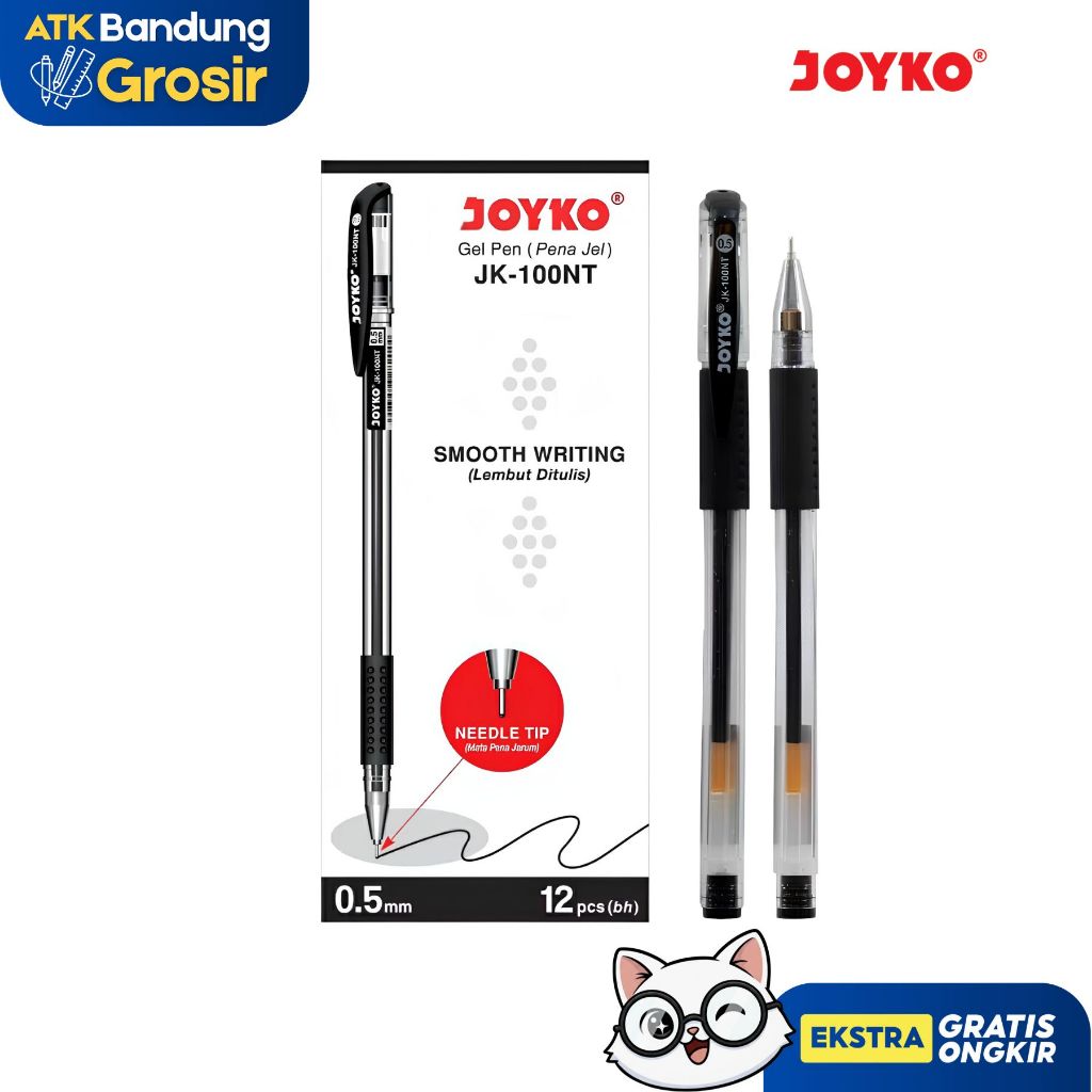 Pulpen Gel Pen Joyko JK-100NT Track Gel 0.5 mm Tinta Hitam - Lusinan (12 pcs)