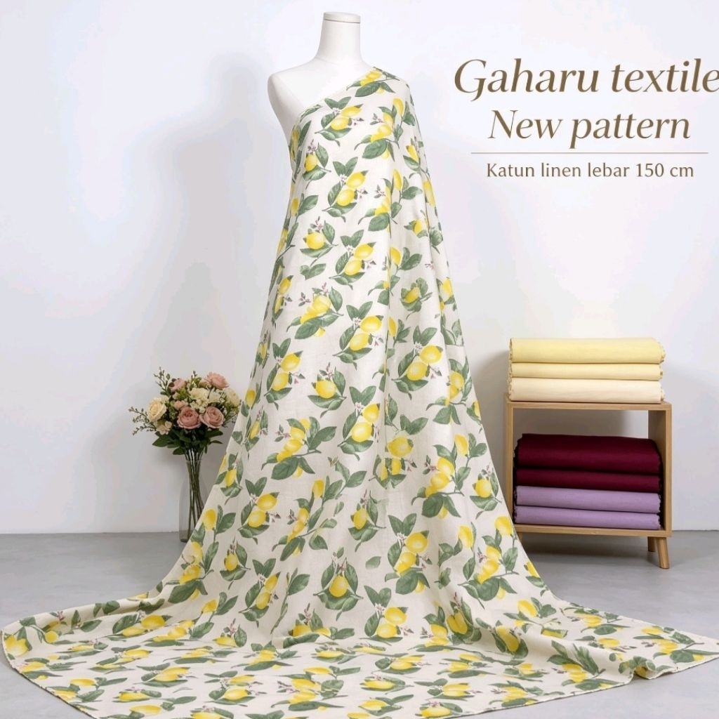 bahan katun linen premium - bahan katun linen motif - katun linen meteran - linen uniqlo