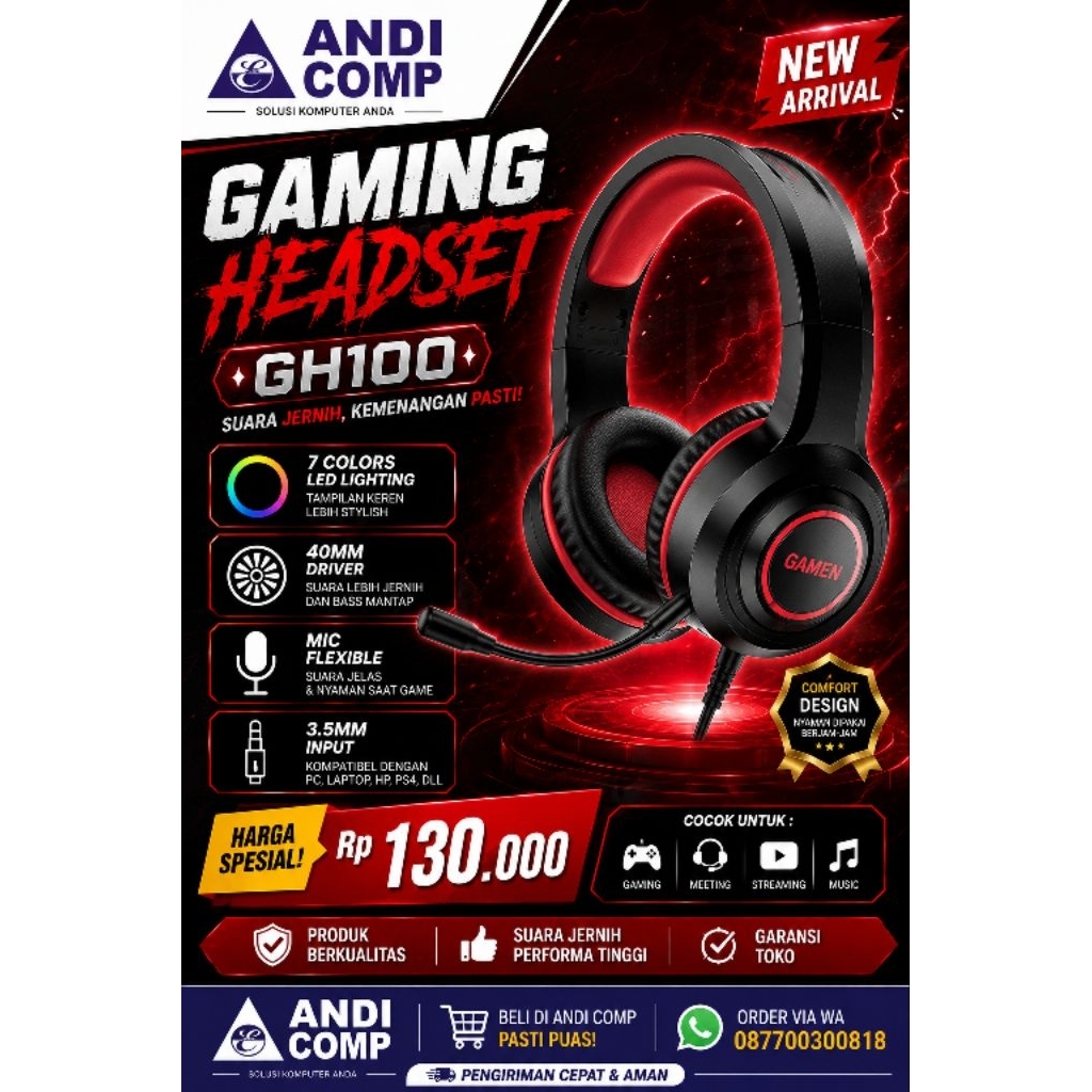 headset Gaming Gamen GH100 headset musik headset komputer