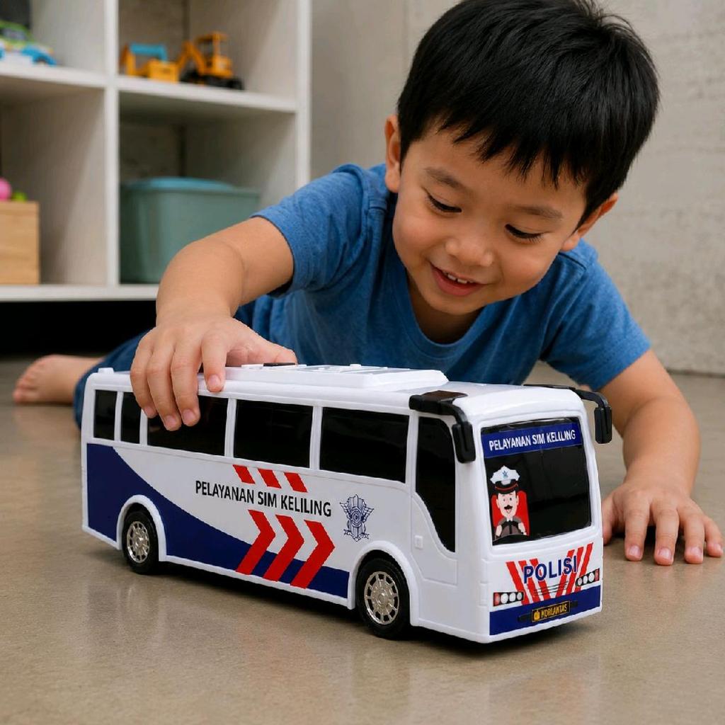 Mainan Bus Polisi Besar Panjang jalan Tanpa Baterai Model Friction - Mainan Mobil Mobilan Bis Police