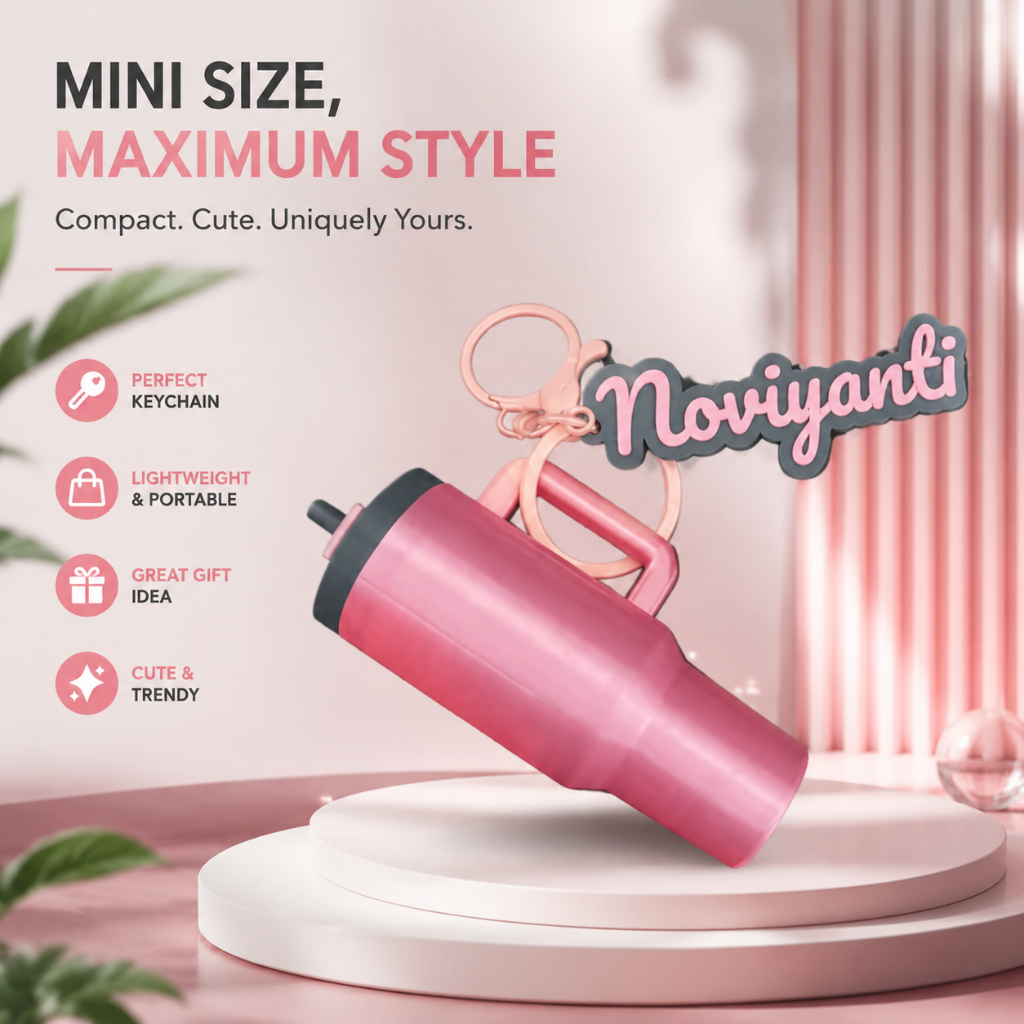 Keychain Custom Nama Tumbler Estetik Gantungan Kunci Lucu