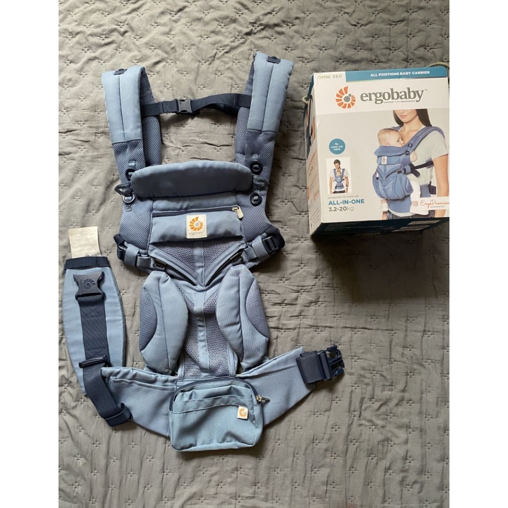 Original Preloved Ergobaby Omni 360 Airmesh Oxford Blue Lengkap Box
