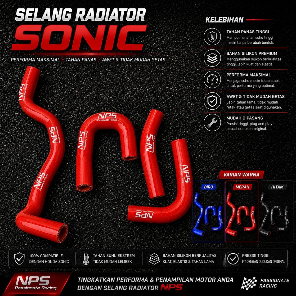Selang Radiator Sonic NPS– Silikon Tahan Panas & Plug and Play Selang Radiator Honda Sonic NPS