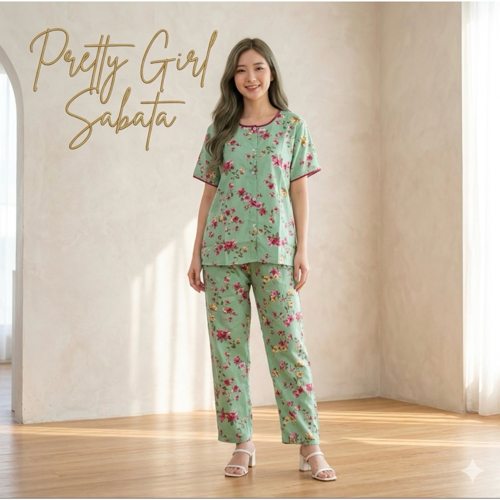 Pretty Girl CP Sabata Size L LD 110cm Katun Sabata Piyama Pretty Girl Celana Panjang Katun Sabata Si