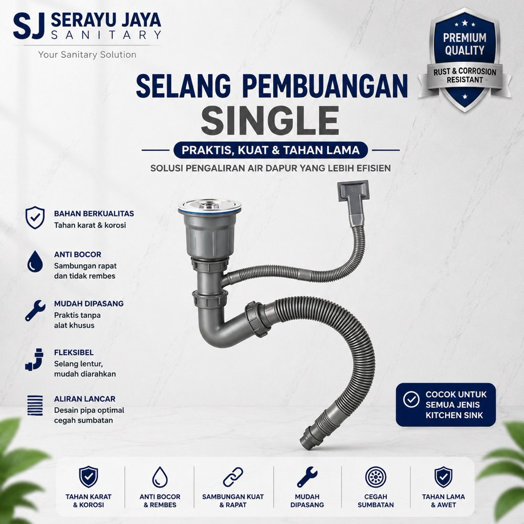Selang pembuangan Bak cuci piring 1 lubang + overflow / selang bak cuci piring 1 lubang