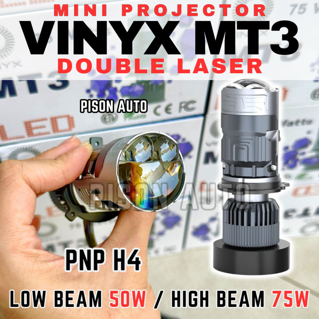 Mini Projector Biled VINYX MT3 H4 LED 75W VINYX MT 3 Laser Projie Headlamp Headlight Mobil Motor