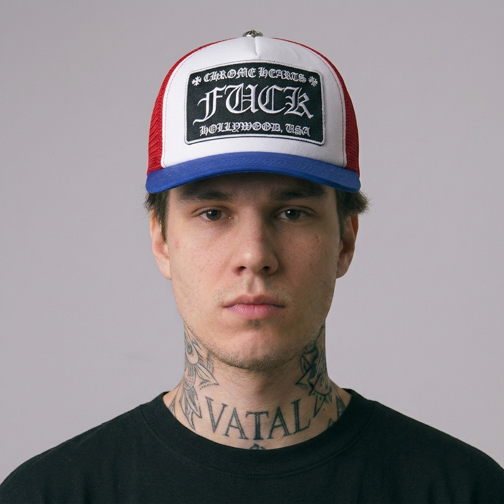 CHROME HEARTS 3COLOR FXCK Embos 3D Hat - Topi Trucker Pria Premium  | Topi Jaring Nyaman Dipakai Bor