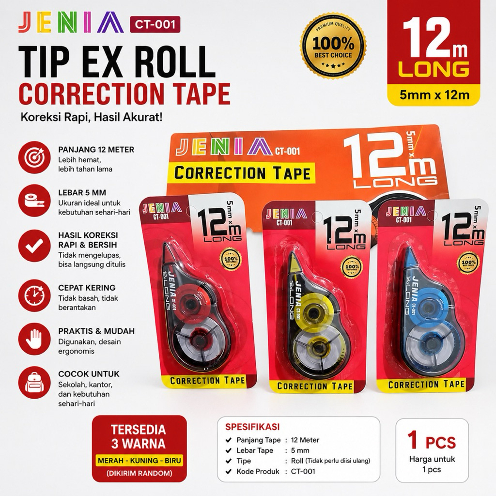 TIP EX 12m ROLL JENIA LONG tip-ex roll terbaik ORIGINAL