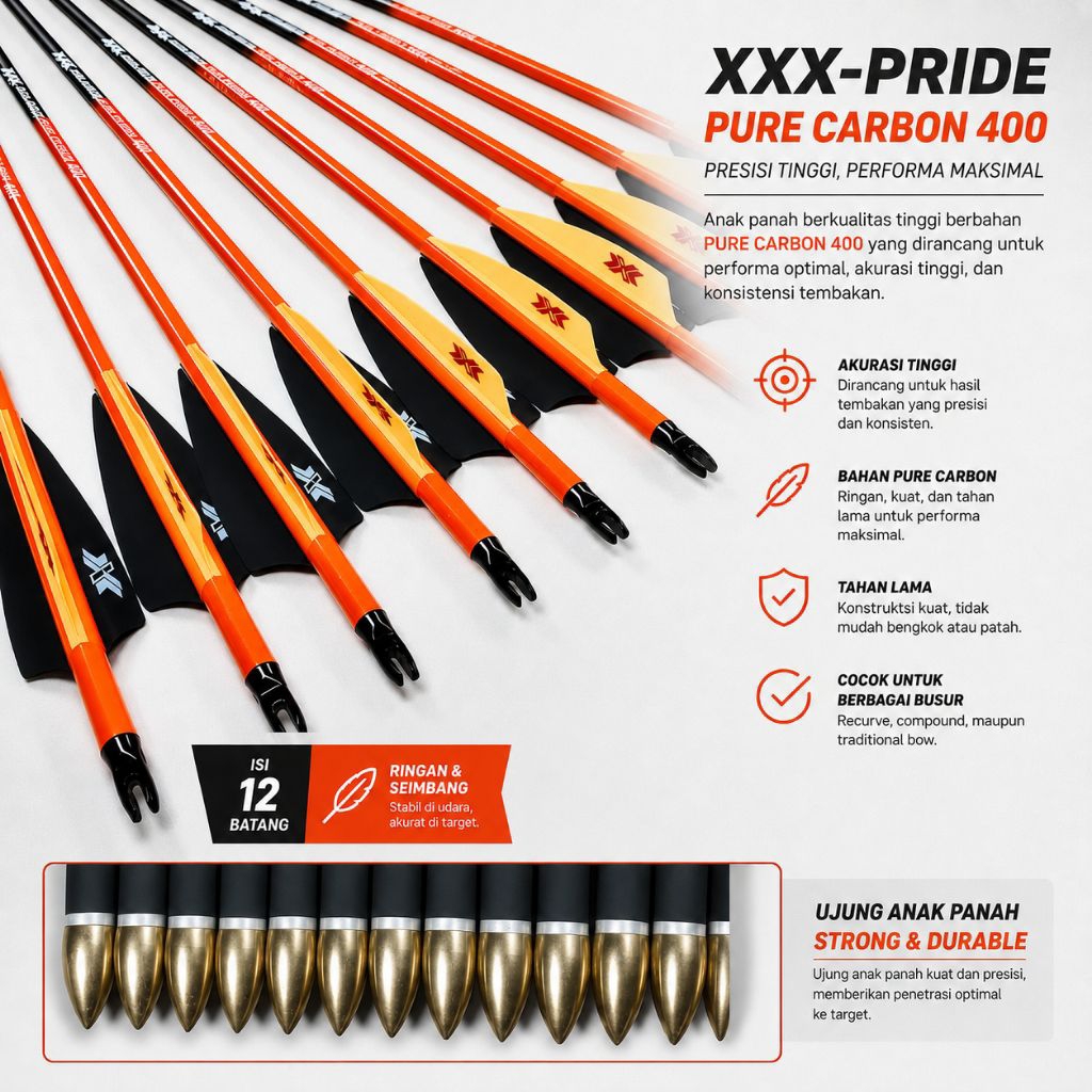 XXX PRIDE PURE CARBON 400 Arrow Spine 400 Arrow Full Carbon 31 Inch Panahan Target Archery