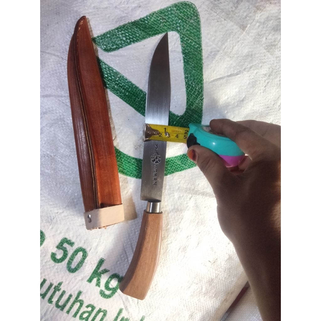 pisau garpu usman 8 dim (sarung kulit +batu)