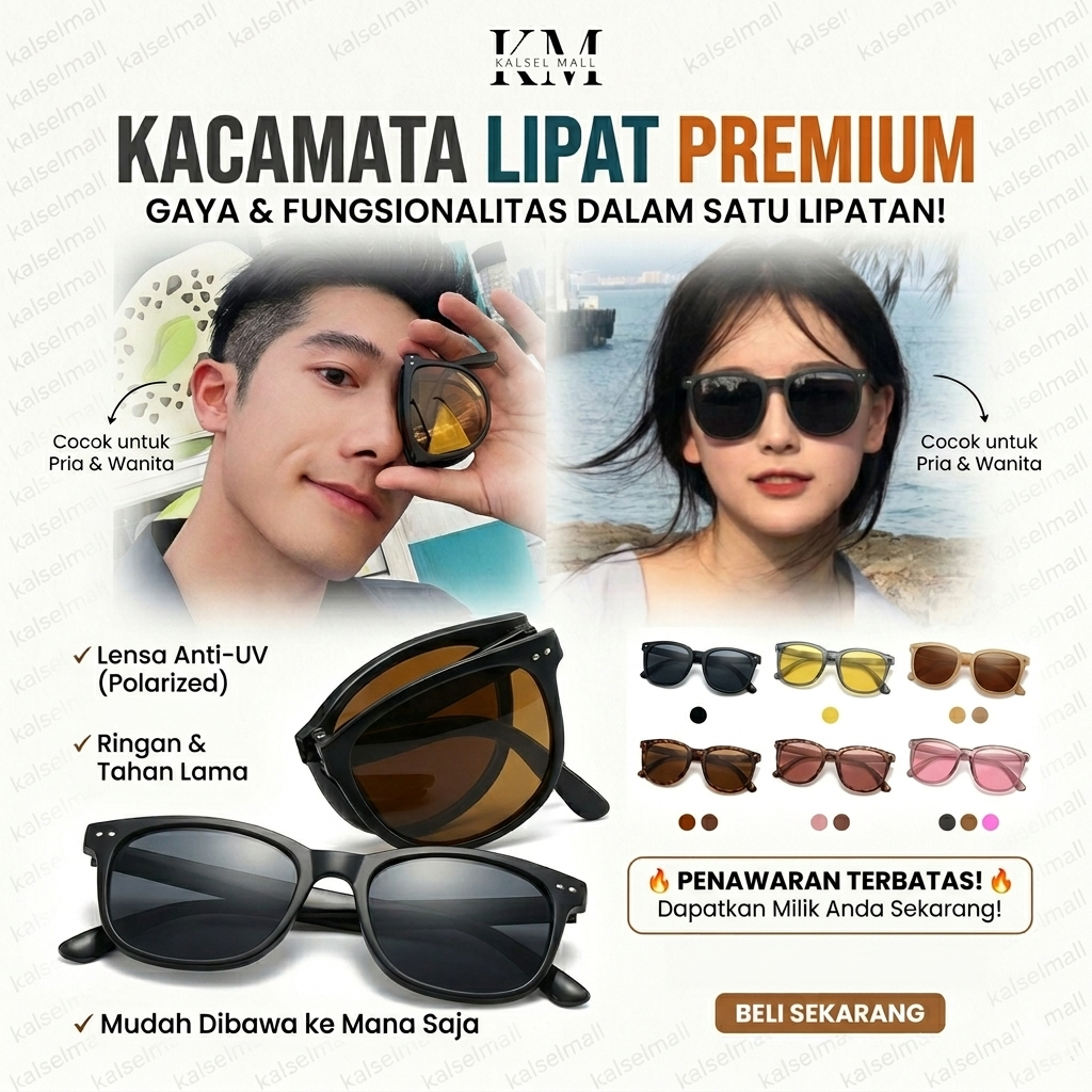 Kacamata Bisa Di Lipat Selebriti Branded Hitam Pria Wanita Artis Anti Radiasi dan UV Ultraviolet Fas