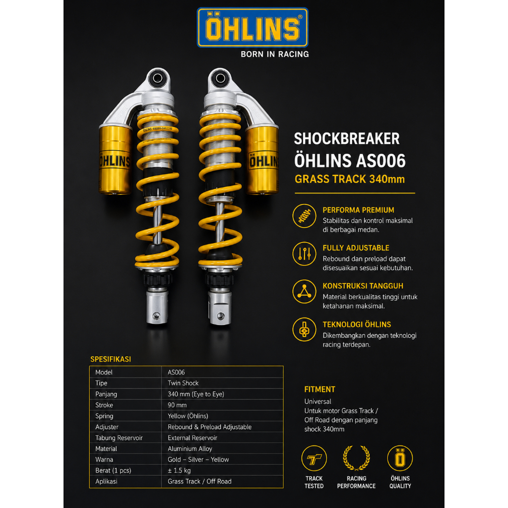 Shock Ohlins Grass Track 340mm - AS006