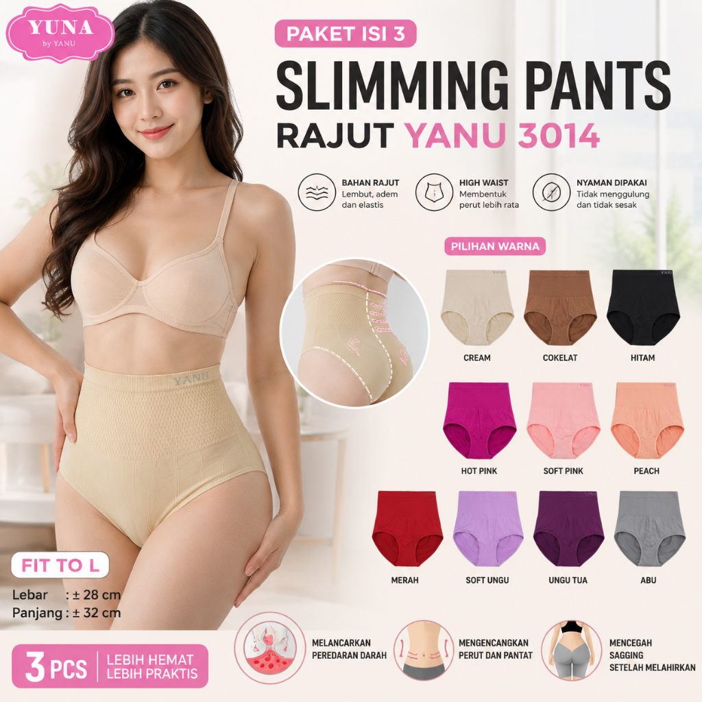PAKET Isi 3 | Fit to L | Slimming Pants Rajut YANU 3014