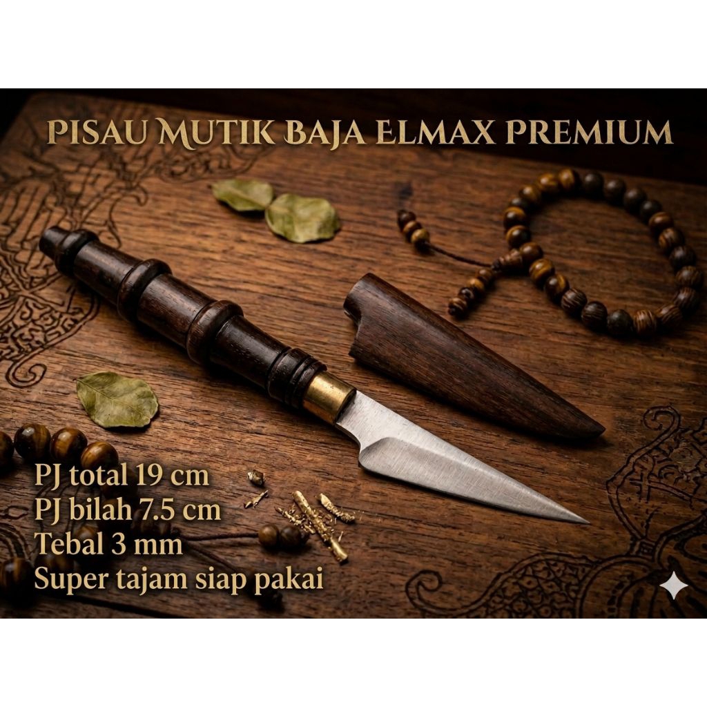 pisau mutik Bali baja elmax / pisau mutik layangan / pisau grafting / pisau seset Elmax kayu sonokel