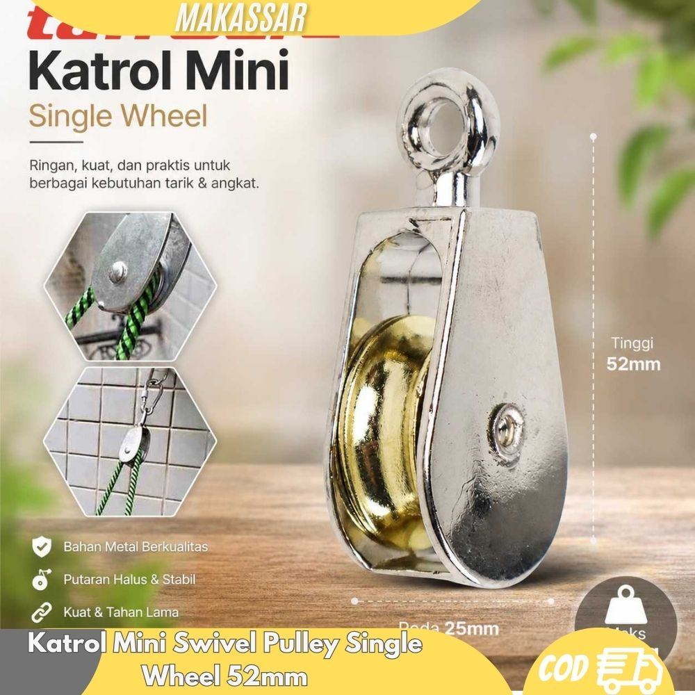 Katrol Mini Kerekan Angkat Barang Rumah Tangga Portabel Serbaguna Kuat Swivel Pulley Single Wheel 52