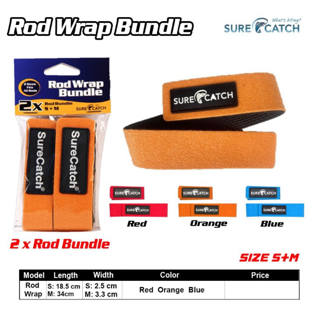 SURECATCH ROD WRAP BUNDLE S+M STRAP PENGIKAT JORAN PANCING VELCRO ROD BAND FISHING ROD TIE 2PCS