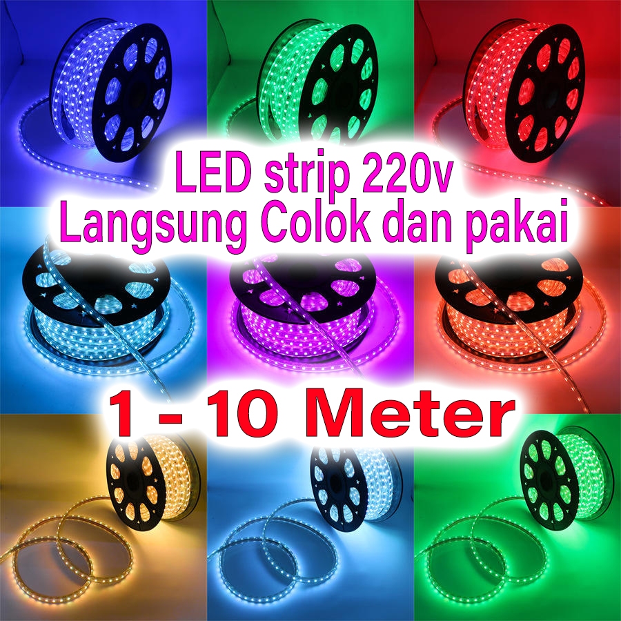 Paket Lampu LED Strip 220V Lengkap Tinggal Colok 1-10 Meter