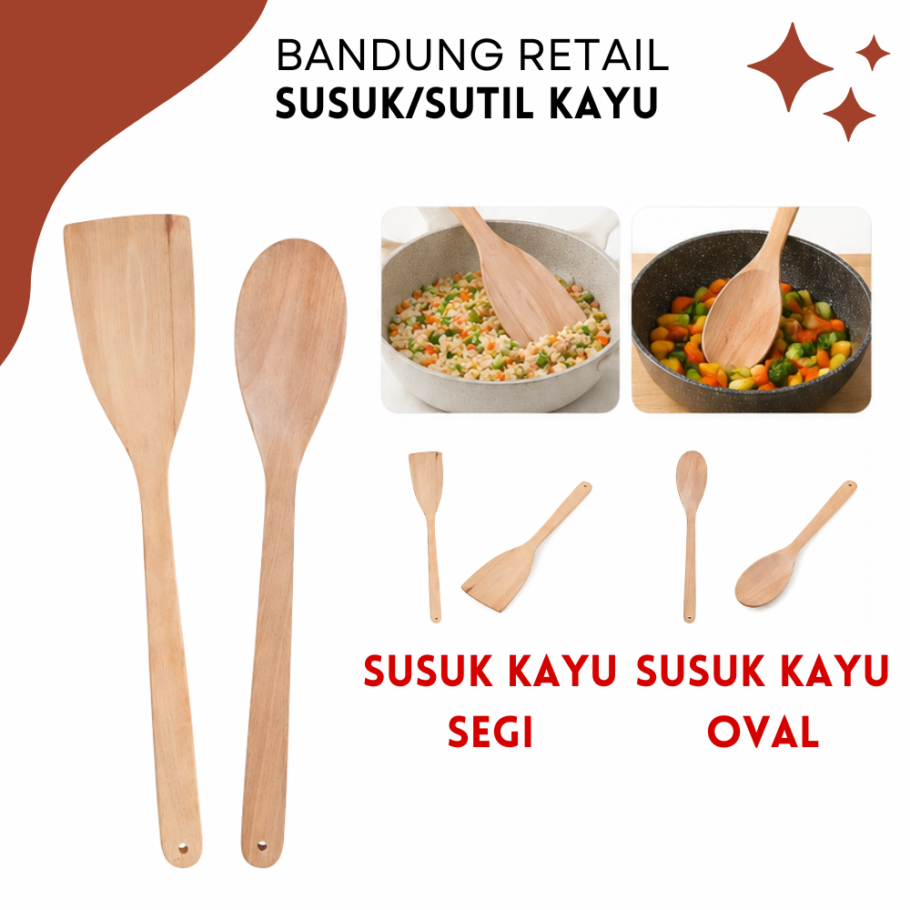 Spatula Kayu Susuk Kayu Segi & Oval Sutil Penggorengan Susuk Full Kayu BISA GOSEND