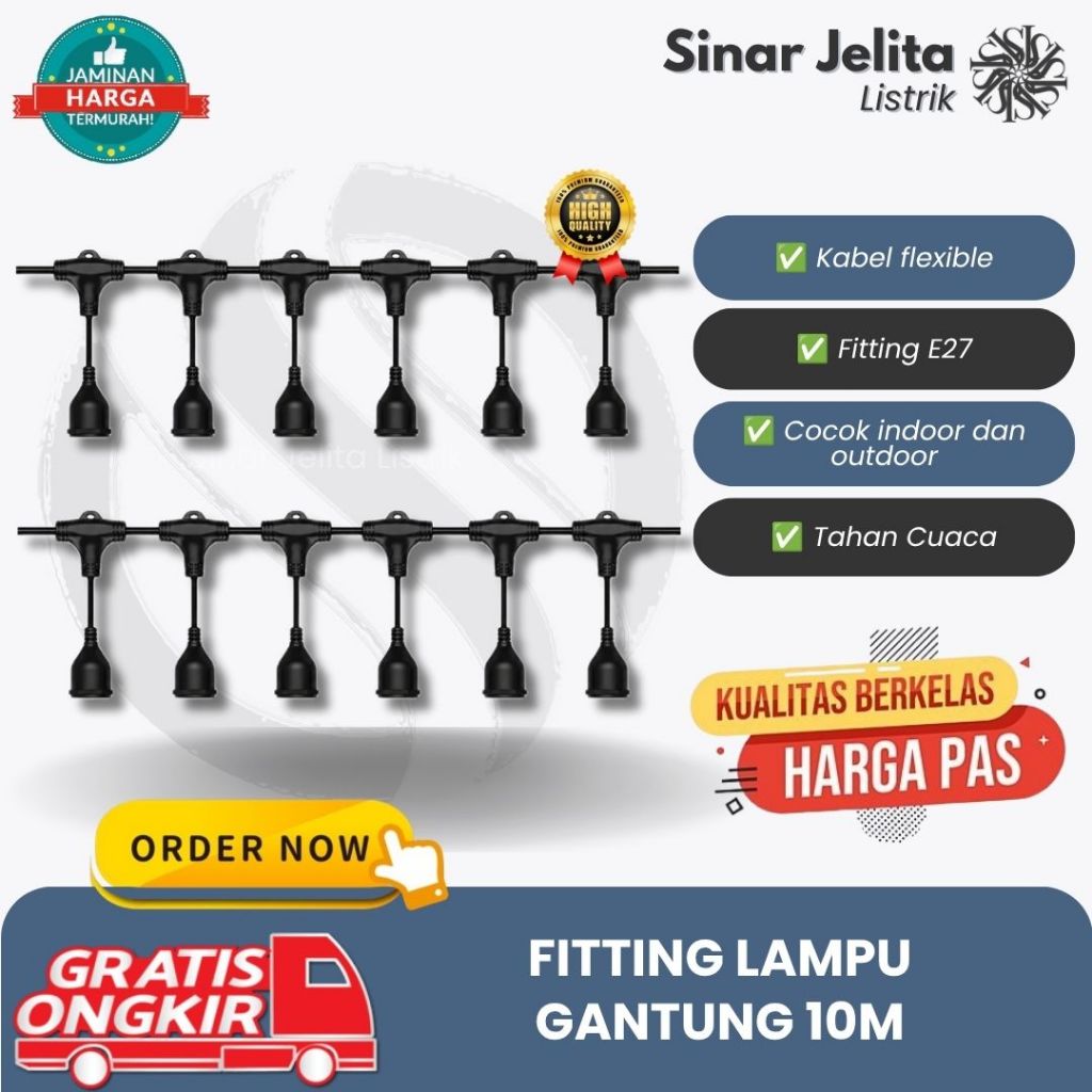 Fitting Lampu Gantung Outdoor / LAMPU GANTUNG dekorasi/Kabel Fitting Outdor/Lampu Hias Cafe