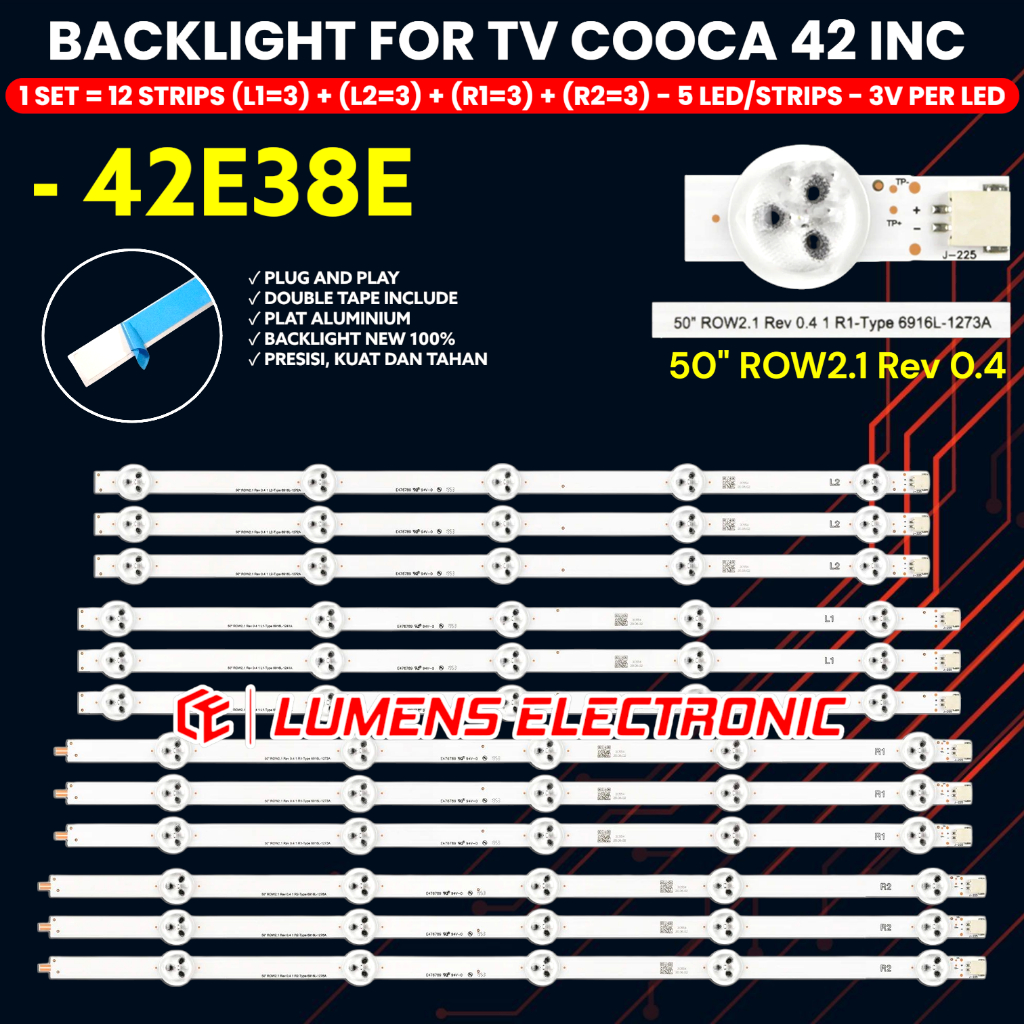 BACKLIGHT TV LED COOCAA 42 INCH 42E38E 42E38 LAMPU LED BL 42 INC 5K 3V COCA KOKA 42E