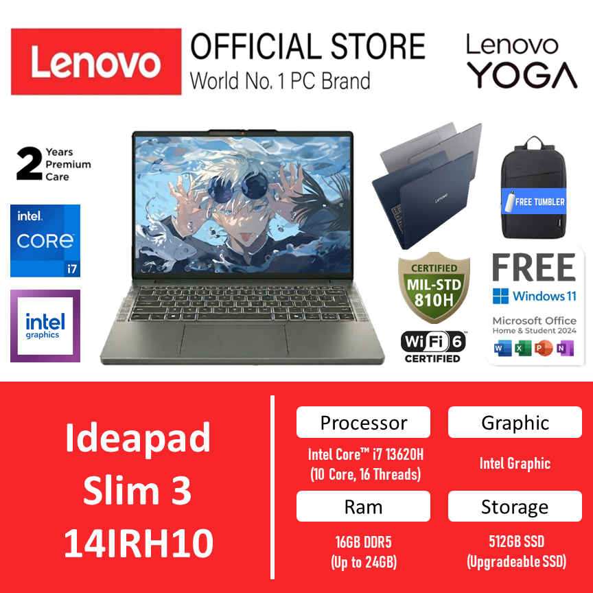 [Free Tumbler] Lenovo Ideapad Slim 3 14IRH10 Intel Core i7 13620H Ram 16GB Storage 512GB SSD Windows