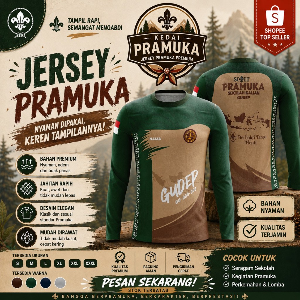 ersey Pramuka Custom Berkualitas Premium – Wujudkan Semangat Kepanduan dengan Tampilan Elegan, Nyama