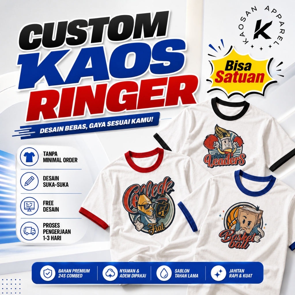 Kaos Custom Ringer Tee / Kaosan Apparel / Tshirt Ringer Custom / Kaos Kelas Komunitas
