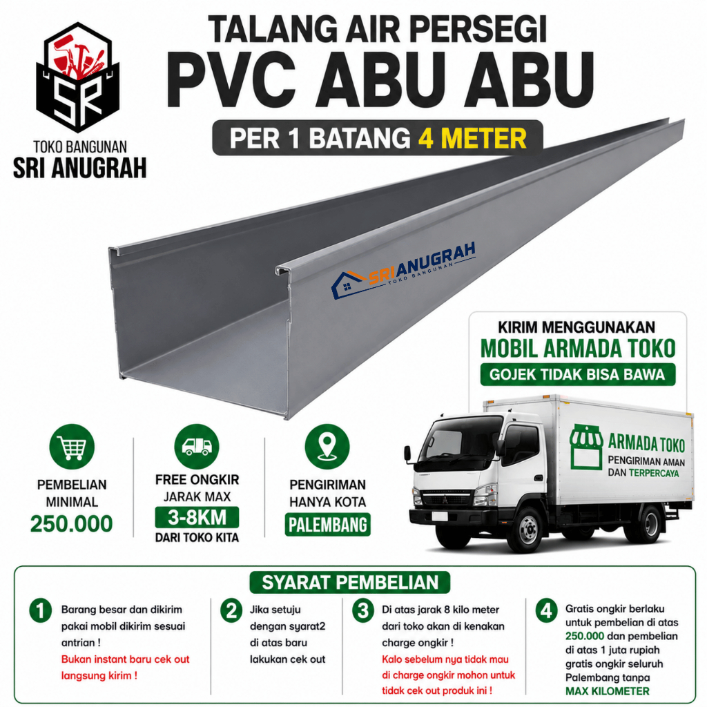 Talang Air Abu PVC 1 BATANG 4 METER - ONLY PALEMBANG
